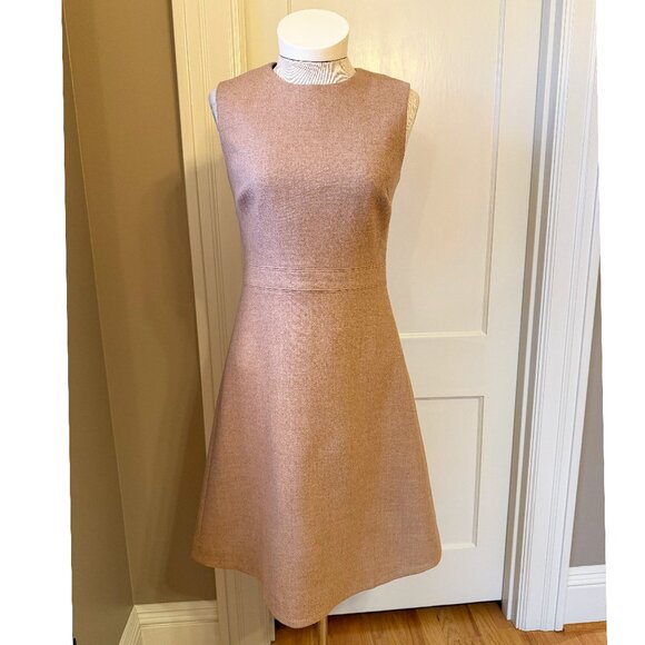 J.Crew Camel Double Serge Wool Fit & Flare Dress Sleeveless Sz 6 - Picture 2 of 11